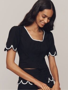 Anthropologie Maeve Scoop-Neck Lace Trim Blouse, Size Small, NWT!!